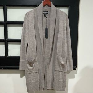 NWT Tahari Merino Wool Blend Duster Cardigan Neutral Taupe Casual Long XS